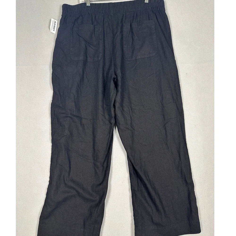NEW Old Navy Linen Blend Pants Women XL Black High Rise Wide Leg Pull On Stretch
